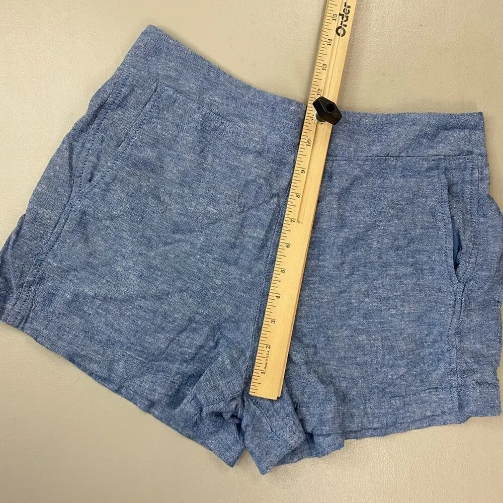 GAP Womens Chambray Linen Blend Shorts Blue Medium Pull-On High Rise Pockets 30